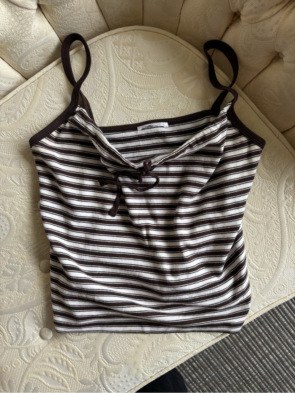 Striped Brown & White Spaghetti Strap Tank Top
